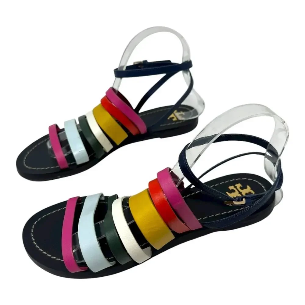 Tory Burch Multicolor Leather Strappy Sandals Ankle Strap Size 7.5